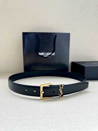 特 宽度3.0Cm Saint Laurent圣罗兰ysl Monogram爆款粒面皮带搭配方扣窄腰带黑色女款 - 点击图像关闭