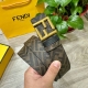 Fendi 芬迪 专柜同款 宽4.0Cm 双环正反用腰带 Ff按钉搭扣 黑色Cuoio Romano皮革材质 反面面料带有烟草黄和黑色Ff图案 四方金属饰面 时