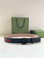 宽度4.0Cm Gucci 经典帆布织带腰带，配以织纹皮质滚边和双g原单钢扣。绿色 红色 绿色棉质帆布编织腰带，配以黑色头层牛皮