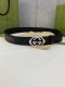 宽度4.0Cm Gucci 经典帆布织带腰带，配以织纹皮质滚边和双G原单镶钻钢扣。绿色 红色 绿色棉质帆布编织腰带，配以黑色头层牛皮