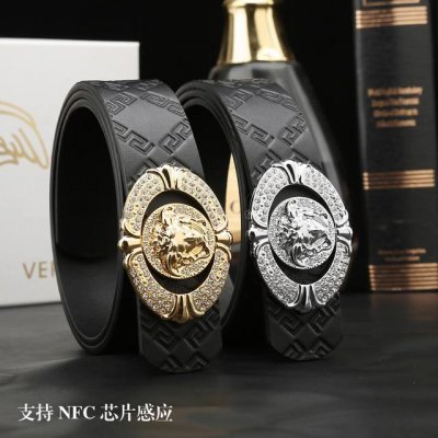 特 范思哲秘原单高档品质专柜官网同步支持NFC感应宽度3.9精美镶钻扣头意大利双面进口头层小牛皮原版美人头花纹手感极佳 上身郊果棒男士最爱商务休闲两用长度100