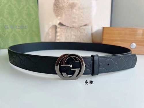 Gucci古驰男士头层牛皮压花金属旋转扣腰带3.5Cm，必入单品。6548