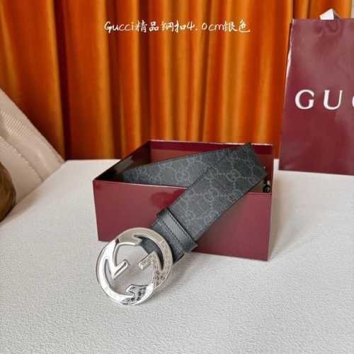 Gucci 经典款原版黑色压花面 搭配原版平纹底 精品钢扣 宽4.0 Cm 经典永不过时款 潮流大方 时尚百搭