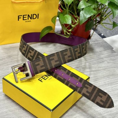 特 Fendl 芬迪 专柜同款 宽3.8Cm 原版定制布料 单环皮带钢扣 Ff图案布料材质 酒红色皮革内衬 单钉镀钯金属配件 时尚潮流 经典系列