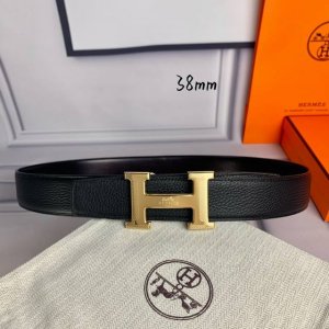 特 P190 HermèS[正]爱马仕 双头尖 双面原版 原单品质 进口头层牛皮 黑色荔枝纹搭配黑色平纹 寸半38Mm 配官网H马拉车花纹亮金 亮银 亮枪扣