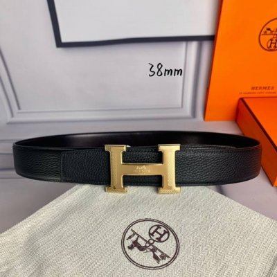 特 P190 HermèS[正]爱马仕 双头尖 双面原版 原单品质 进口头层牛皮 黑色荔枝纹搭配黑色平纹 寸半38Mm 配官网H马拉车花纹亮金 亮银 亮枪扣