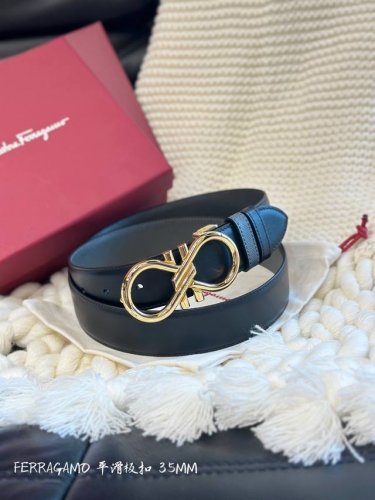 Ferragamo 菲拉格慕平滑扣腰带 宽度35Mm宽 双面原版头层牛皮 自由裁剪设计
