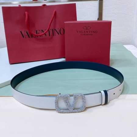 顶级质量 Valentino Garavani Vlogo Signature 可双面佩戴水钻 亮面小牛皮腰带 -Vlogo Signature搭扣，饰以施华洛 - 点击图像关闭