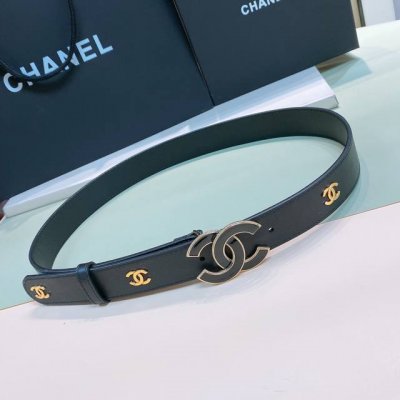 特 C Hanel Logo树脂黑 与 白 Cc扣 黄铜金色金属 3.0Cm精品 小牛皮腰带 手感极佳 典雅 欧码75、80、85、90、95、 不含扣长度