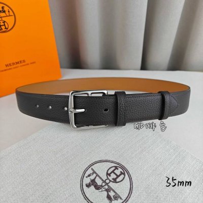 HermèS 爱马仕针扣皮带 顶级品质 进口头层牛皮 原厂荔枝纹面搭配土黄色平纹底 35Mm宽 配官网亮银 亮金扣