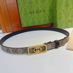 Gucci 古奇官网新款，双面原厂小牛皮搭配互扣式双g精品纯铜五金腰带，专柜规格 2.0Cm