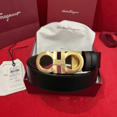 Ferragamo 菲拉格慕 雙面意大利進口原廠黑配全新精品镀钯搭扣 寬度35毫米 雙面可用 該皮帶可調節 且能根據需要裁剪達到修身效果 - 点击图像关闭