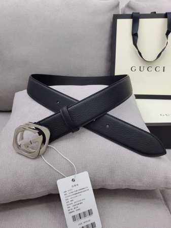 配全套包装盒 Gucci 古驰专柜同步原单正品腰带，4.0Cm 进口原厂头层牛皮，非市场普通荔枝纹，正品菱形五金 - 点击图像关闭