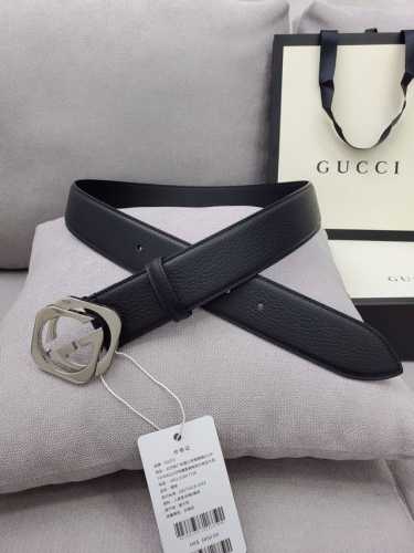 配全套包装盒 Gucci 古驰专柜同步原单正品腰带，4.0Cm 进口原厂头层牛皮，非市场普通荔枝纹，正品菱形五金