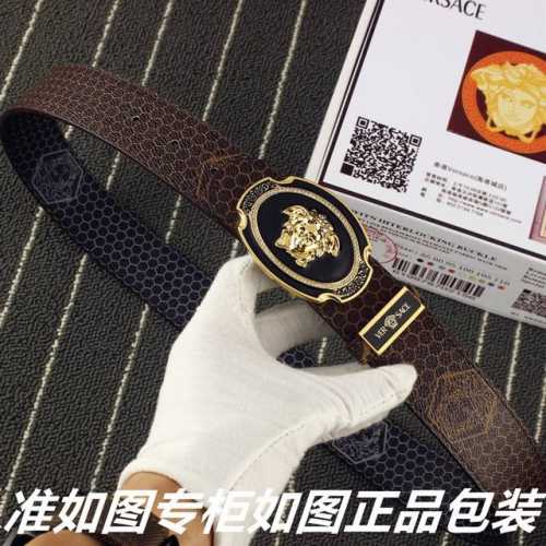 品名：范思哲.Ver Sace双面用 型号：认准如图专柜包装，赠送打孔器 材料：百分百头层牛皮，保证真皮。美人头钢扣，镶钻工艺双面可用专柜同等质量， 送人自用首