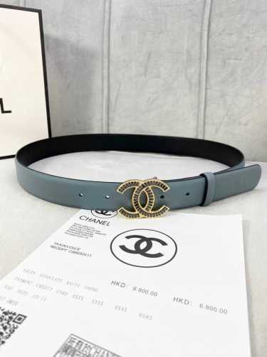 宽度3.0Cm Chanel 香奈儿 女士腰带皮带新款柔软小牛皮金 银色方钻金属钢扣。