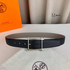 特 HermèS 爱马仕针扣皮带 原单品质 双面荔枝纹 黑+卡其 32Mm宽 双面可用 配官网H四轮亮金 亮银扣