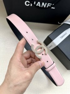 特 宽度3.0Cm Chanel香奈儿简约时尚潮流百搭平滑扣施洛华水晶满钻金属钢扣、牛皮皮带女款 此腰带多色可选！