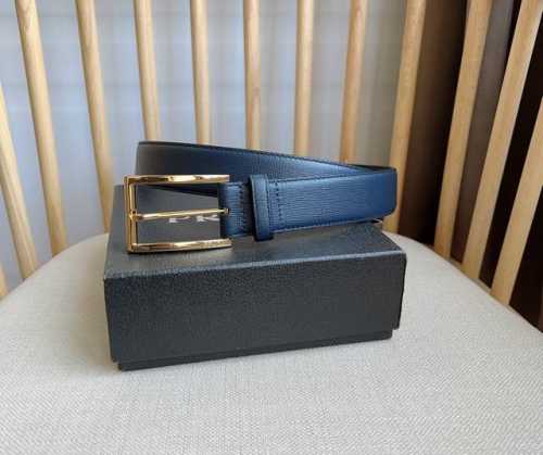 Prada 普拉达 双面头层牛皮 男士简约商务休闲针扣 宽3.5Cm 顶级做工 品质保证 手感极佳 原单品质