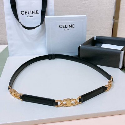特 Celine购入正品开发、独家首发 Triomphe Gourmette小号taurillon皮革可调节腰带、配有滑动式皮带 双面进口小牛皮 适用于高腰或中