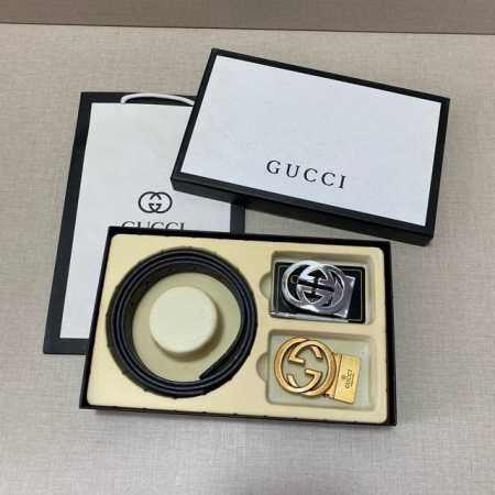 古驰Gucci精品款 ☆双扣礼盒套装 含礼盒 专柜有售 Gucci专柜在售正品 此款采用头层牛皮制作 走线油边细致 正品开模 搭配广州原版扣经久耐用、3.5Cm - 点击图像关闭