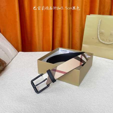 Burberry 巴宝莉专柜同步平滑皮革腰带 搭配精品针扣 装饰品牌经典格纹 宽度:3.5Cm - 点击图像关闭