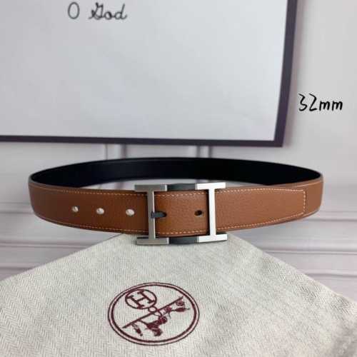 HermèS 爱马仕针扣 原单品质 头层牛皮 土黄色荔枝纹搭配黑色平纹 32Mm宽 双面可用 配官网H黑间银扣
