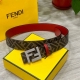 Fendi 芬迪 专柜同款 宽4.0Cm 双环正反用腰带 Ff按钉搭扣 大红色cuoio Romano皮革材质 反面面料带有烟草黄和黑色ff图案 四方满钻金属饰