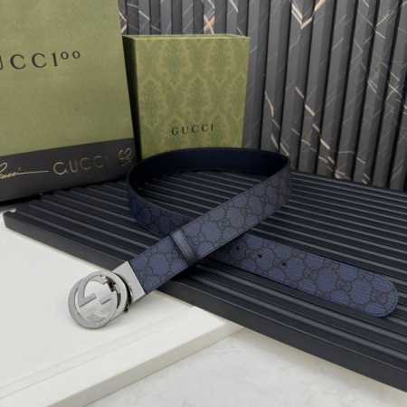 Gucci 627055 Facjt 8441 深蓝色Supreme pvc老花 深蓝猪皮纹底 宽度3.7Cm 小标Gg旋转扣[原单精品扣] 双面可用 可裁剪 - 点击图像关闭