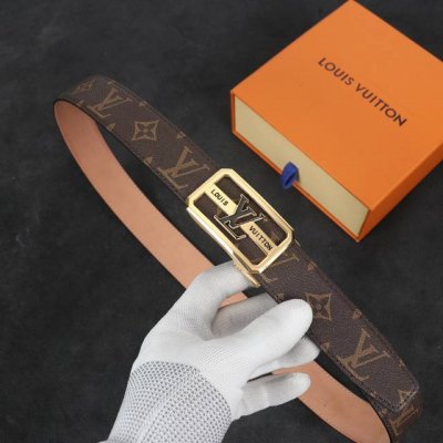 自动扣腰带］Lv 宽3.5Mm 双面进口头层牛皮制作 搭配经典钢扣 真材实料 时尚经典 做工精致 高端男士皮带 长度可裁剪100 125