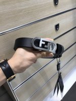 特P210 配送专柜包装 打孔针 新款 Fd 宽30Mm 标志造型皮带，双F 双层F尾夹扣式带扣，双面原版进口小牛皮黑灰搭配，支持Nfc 芯片 ，镀金表面金属制