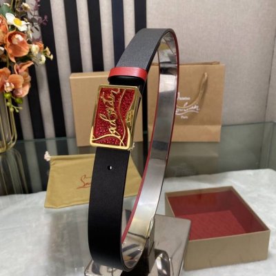 3.8宽christian Louboutin 男士ricky标志性徽标搭扣黑色腰带红色底，双面牛皮。