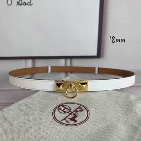 HermèS 爱马仕女款金字塔腰带，进口手掌纹，白色＋E土黄色平纹底，配原单钢扣，带身18Mm宽，腰围大小可调节 - 点击图像关闭