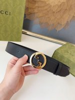 G U C C I 新品圆形互扣式双g搭扣 宽度4.0Cm 经典猪皮纹男士腰带