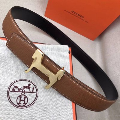 H家双头尖 双面原版 原单品质 进口头层牛皮 土黄色荔枝纹搭配黑色平纹 寸半38Mm 配h小马金 银扣