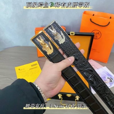 爱马H家 水染雾面A级奢华高贵上档次鳄鱼骨皮 出货搭配精美手工钢扣- 宽度:3.8Cm长度105-125Cm