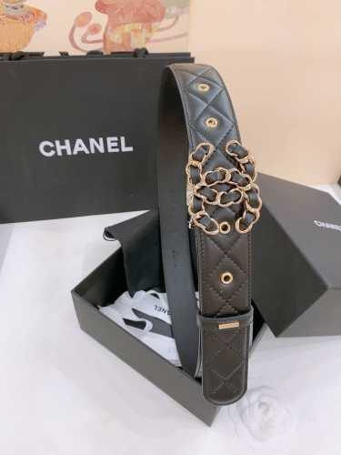 C Hanel Logo 皮条配色 Cc扣 黄铜金色金属 4.0Cm精品 羊皮腰带 手感柔软极佳 典雅