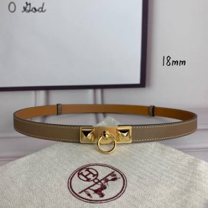 HermèS 爱马仕女款金字塔腰带，进口手掌纹，灰色＋E土黄色平纹底，配原单钢扣，带身18Mm宽，腰围大小可调节