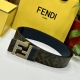 特 Fendi芬迪专柜同款 宽4.0Cm 双环正反用腰带 Ff按钉搭扣 深兰色Cuoio Romano皮革材质 反面面料带有烟草黄和黑色Ff图案 四方金属饰面
