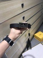 新款 Fd 宽25Mm 标志造型皮带 原版铆钉磨胶扣 进口原版小牛皮配制黑色专用料制成 镀金表面金属制品 品质保证 非市场通货
