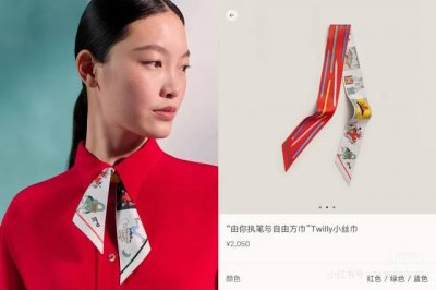 爱马仕Hermes“由你执笔与自由方巾”Twilly小丝巾。 Twilly真丝缎带 100%桑蚕丝 。 这款小巧的真丝配饰佩戴方式千变万化，可为您的日常造型增添