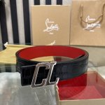 特 3.5宽christian Louboutin 男士ricky标志性徽标搭扣黑色腰带红色底，双面牛皮。