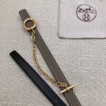 HermèS爱马仕女款皮带 原单品质 进口头层牛皮手掌纹配小牛皮底 双面可用 灰黑 13Mm宽 配链条金 银扣