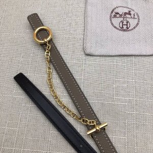 HermèS爱马仕女款皮带 原单品质 进口头层牛皮手掌纹配小牛皮底 双面可用 灰黑 13Mm宽 配链条金 银扣