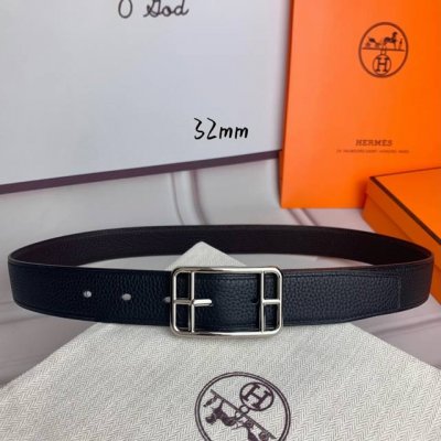 HermèS 爱马仕针扣皮带 原单品质 双面荔枝纹 黑+咖啡 32Mm宽 双面可用 配官网经典方形亮金 亮银 亚枪扣