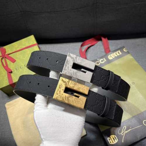 古奇 宽4.0Cm 新款 各式百搭单品继续为Gucci 早春系列添姿加彩。这款黑色腰带以Gg橡胶效果皮革匠心打造，配以方形腰带扣，为日常造型注入别样魅力
