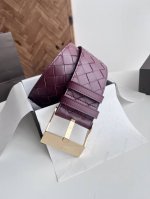 -Bv 2025新款女士编织腰封 纯手工Intreccio大格子编织 双面意大利小牛皮搭配微复古金色表扣元素针扣 宽度6.0Cm 颜色: 酒红色