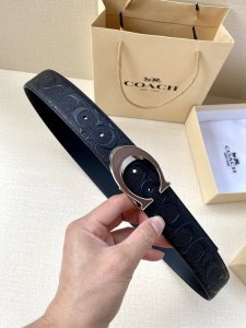 特 宽度3.8Cm Coach 这款双面腰带一面为经典标志帆布材质，另一面为精制皮革材质，配有标志性扣件，将两种外形合二为一。通过简单的说明，可用剪刀剪裁至完美
