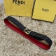 Fendi 芬迪 全套包装 专柜同款 宽4.0Cm 双环正反用腰带 Ff按钉搭扣 黑色Cuoio Romano皮革材质 反面面料带有烟草黄和黑色Ff图案 四方金