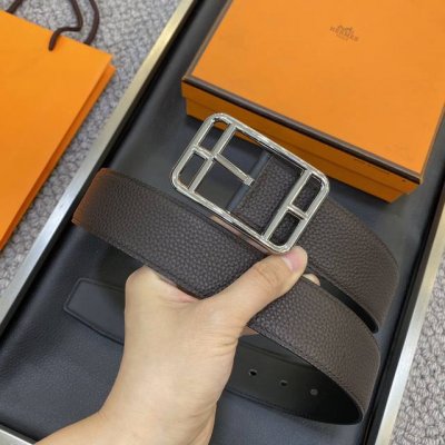 爱马仕 Hermēs Box/Togo小牛皮双面腰带，镀钯腰带扣。38毫米